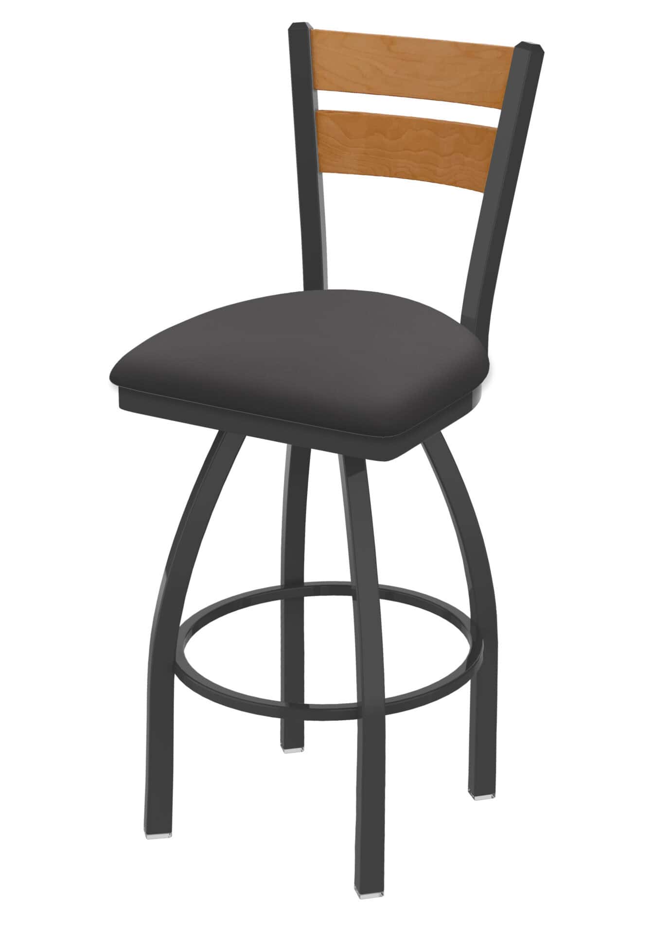 36-Inch Medium Two-Slat Back Bar Stool with Steel Frame, Pewter Finish, Canter Storm Seat, and Single-Ring Base 1 36-Inch Medium Two-Slat Back Bar Stool with Steel Frame, Pewter Finish, Canter Storm Seat, and Single-Ring Base