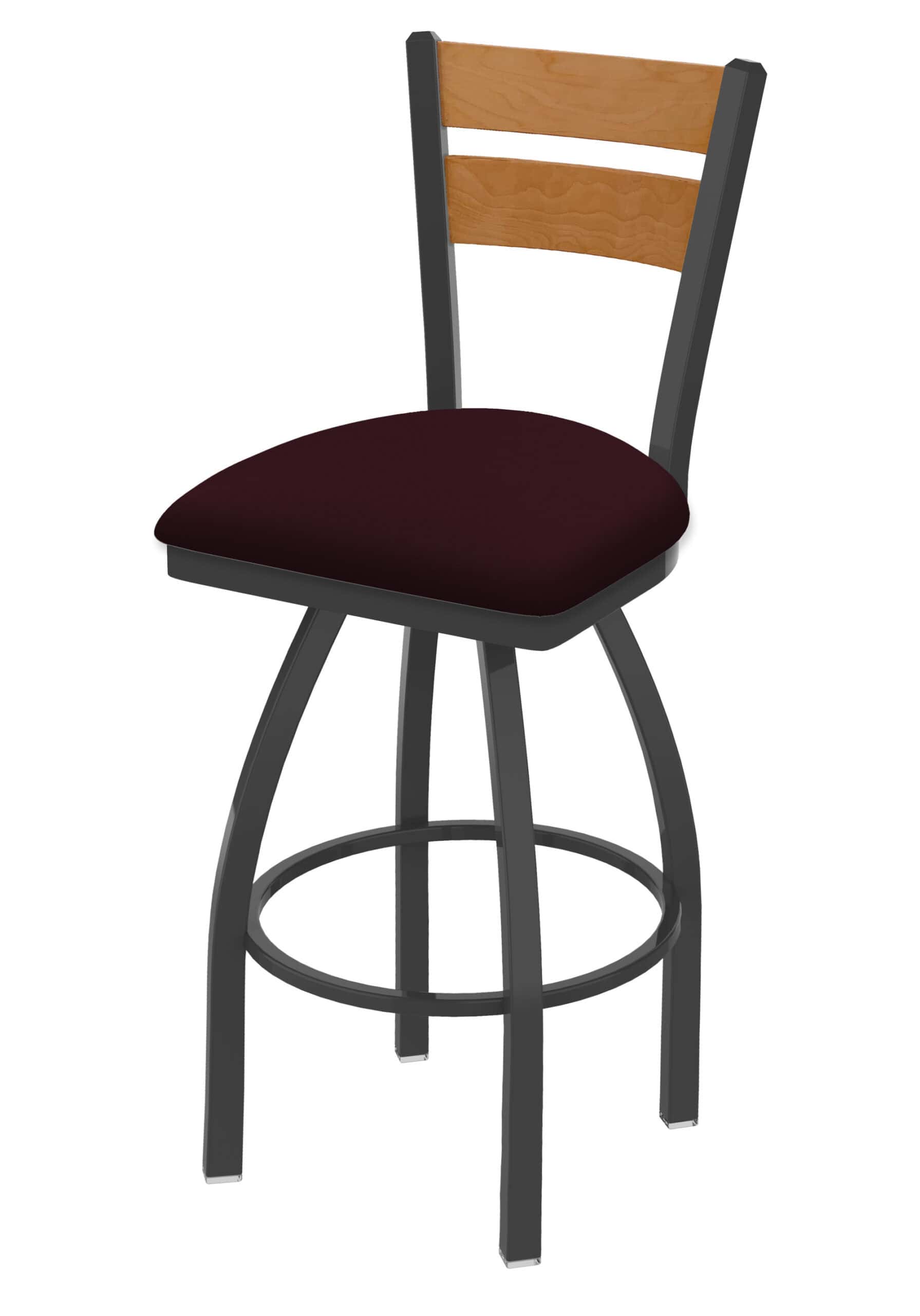 36-Inch Medium Two-Slat Back Bar Stool with Steel Frame, Pewter Finish, Canter Bordeaux Seat, and Single-Ring Base 4 36-Inch Medium Two-Slat Back Bar Stool with Steel Frame, Pewter Finish, Canter Bordeaux Seat, and Single-Ring Base