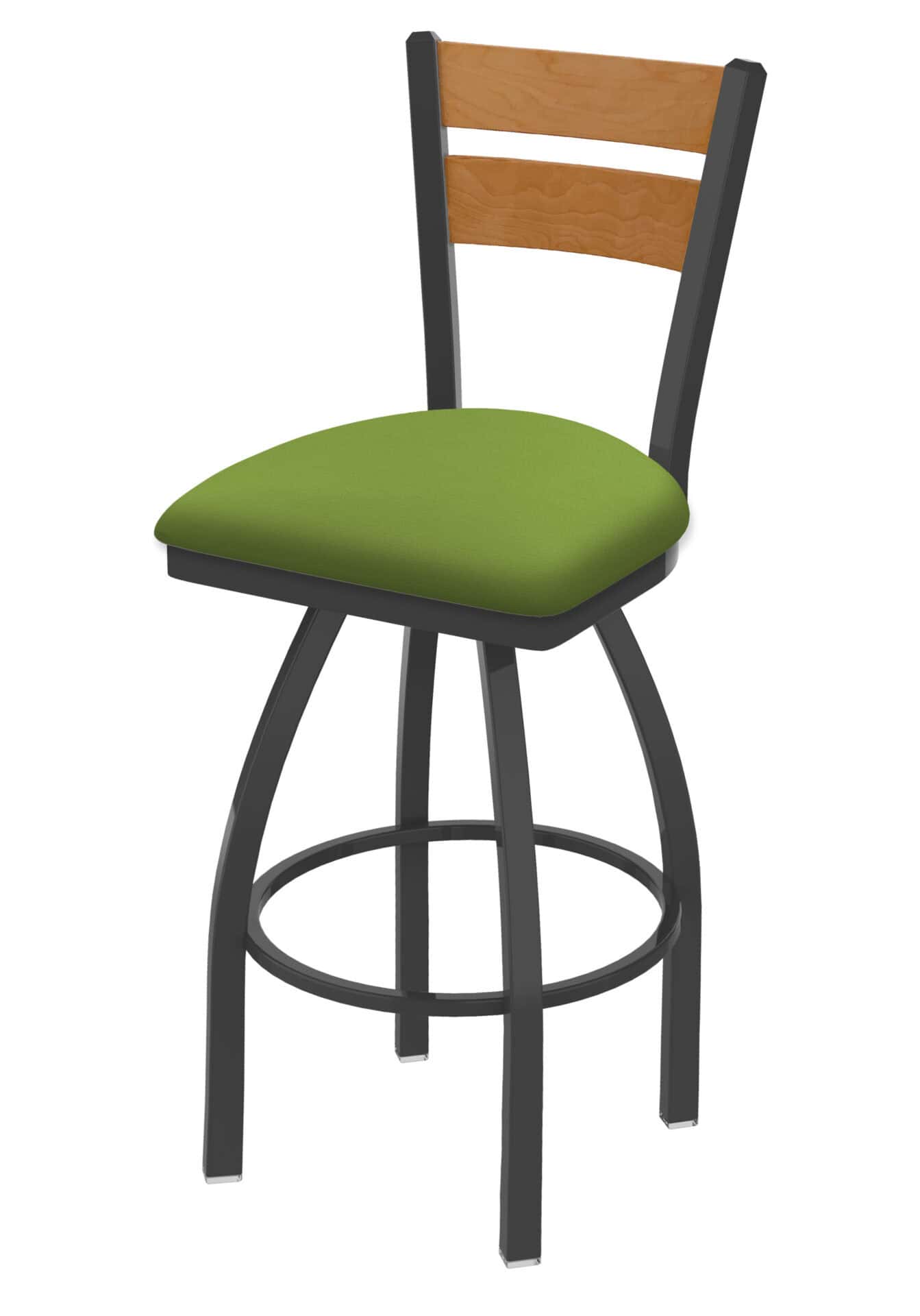 36-Inch Medium Two-Slat Back Bar Stool with Steel Frame, Pewter Finish, Canter Kiwi Green Seat, and Single-Ring Base 1 36-Inch Medium Two-Slat Back Bar Stool with Steel Frame, Pewter Finish, Canter Kiwi Green Seat, and Single-Ring Base