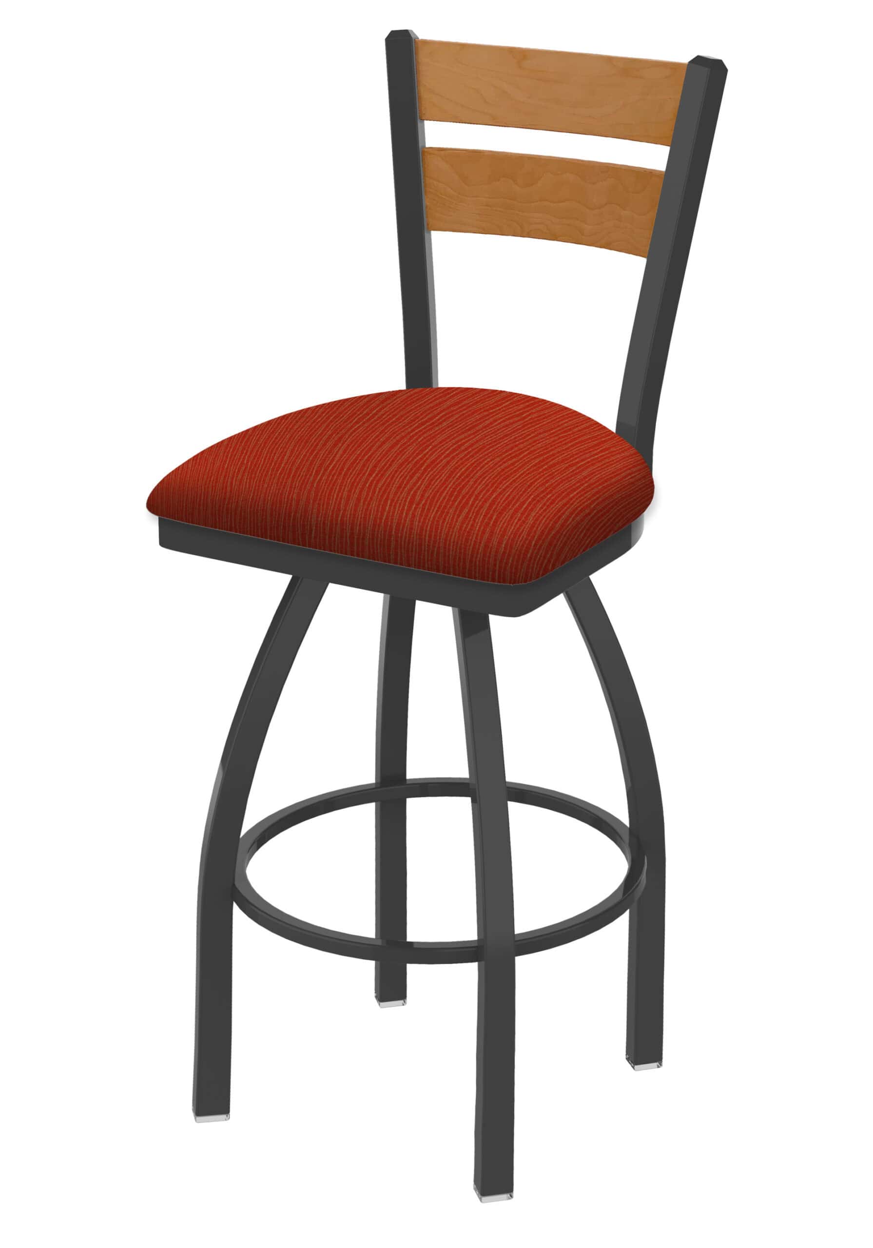 36-Inch Medium Two-Slat Back Bar Stool with Steel Frame, Pewter Finish, Graph Poppy Seat, and Single-Ring Base 4 36-Inch Medium Two-Slat Back Bar Stool with Steel Frame, Pewter Finish, Graph Poppy Seat, and Single-Ring Base
