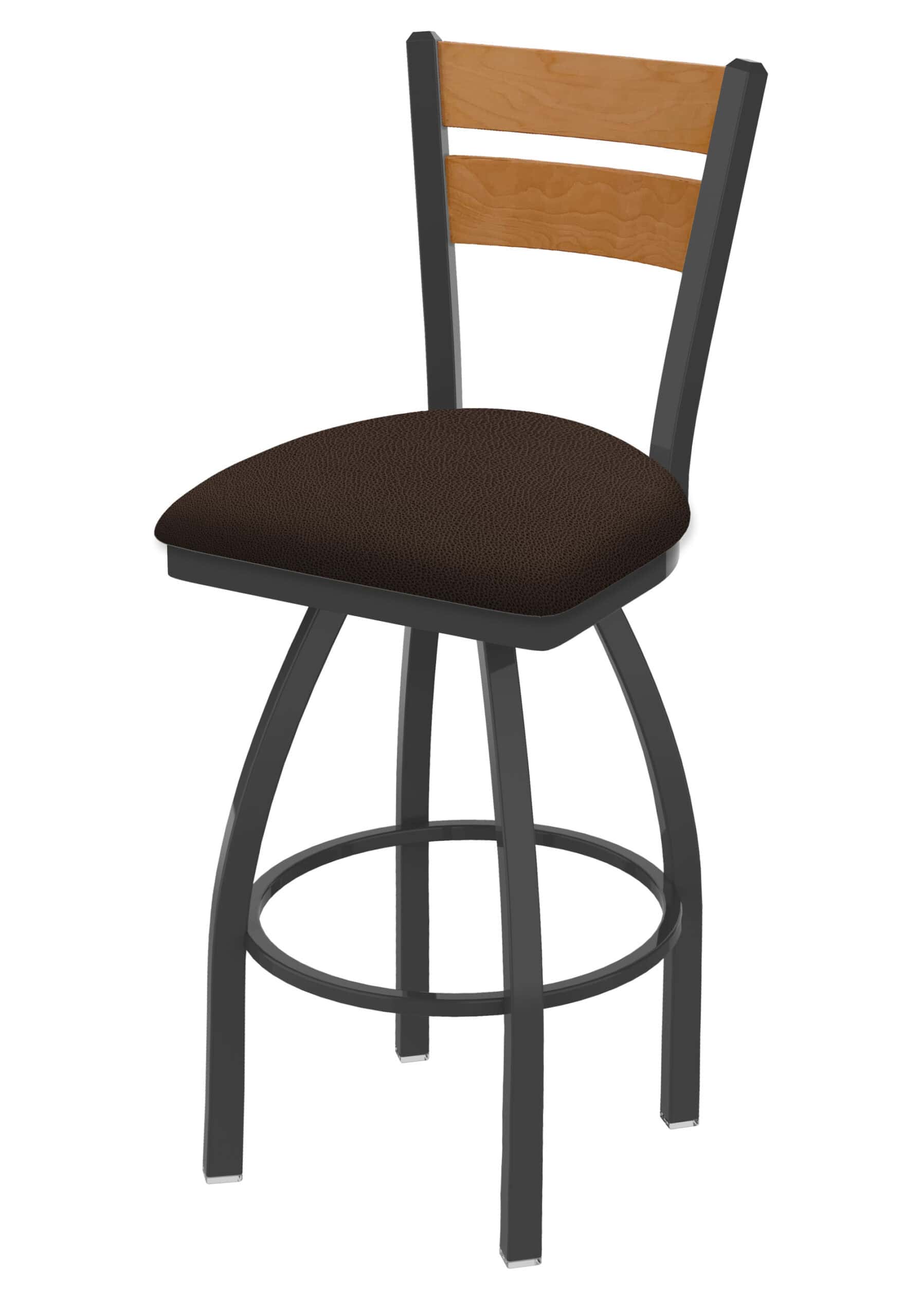 36-Inch Medium Two-Slat Back Bar Stool with Steel Frame, Pewter Finish, Rein Coffee Seat, and Single-Ring Base 4 36-Inch Medium Two-Slat Back Bar Stool with Steel Frame, Pewter Finish, Rein Coffee Seat, and Single-Ring Base