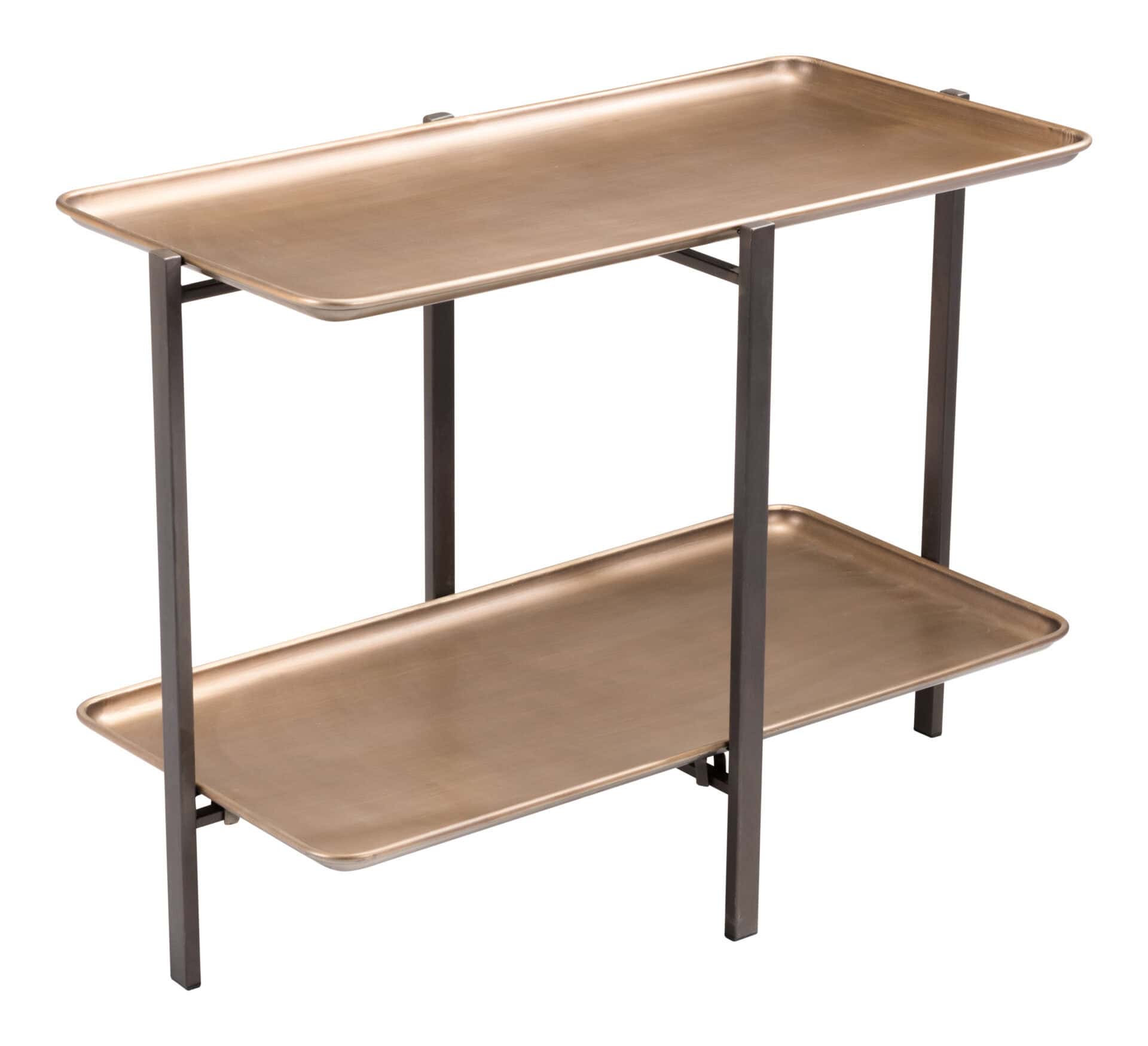 Urban Industrial Brass Coffee Table with Dual-Tier Shelf Design 2 Urban Industrial Brass Coffee Table with Dual-Tier Shelf Design - Image 2