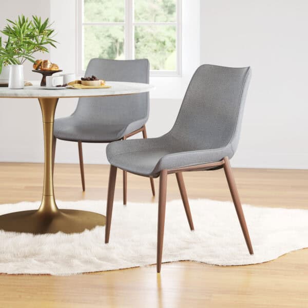 Slate Gray Faux Leather Dining Chair with Walnut Legs (Set of 2)