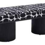 Modern Black & White Bench with Wood Legs and Fabric Top