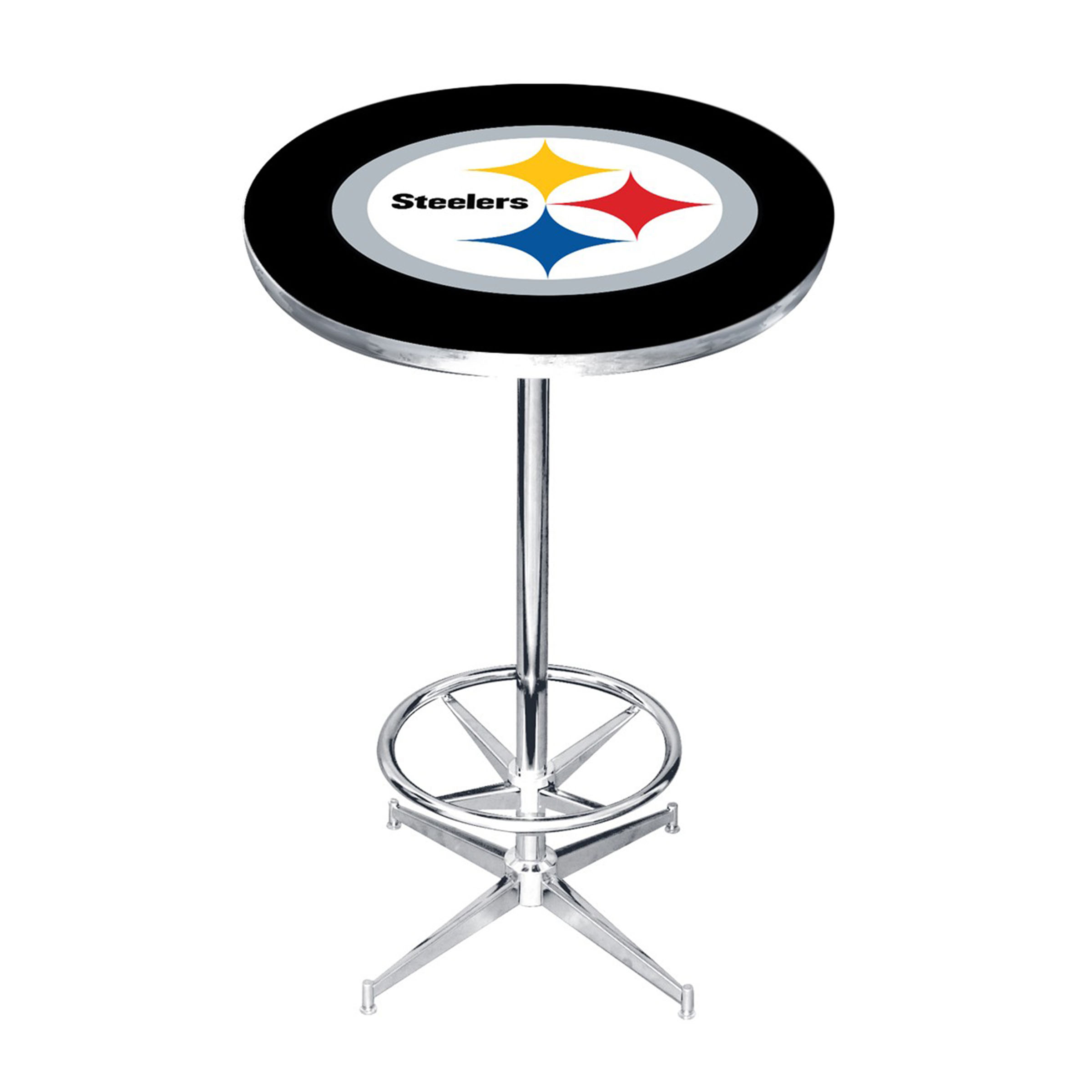 steelers chrome pub table with logo and steel base