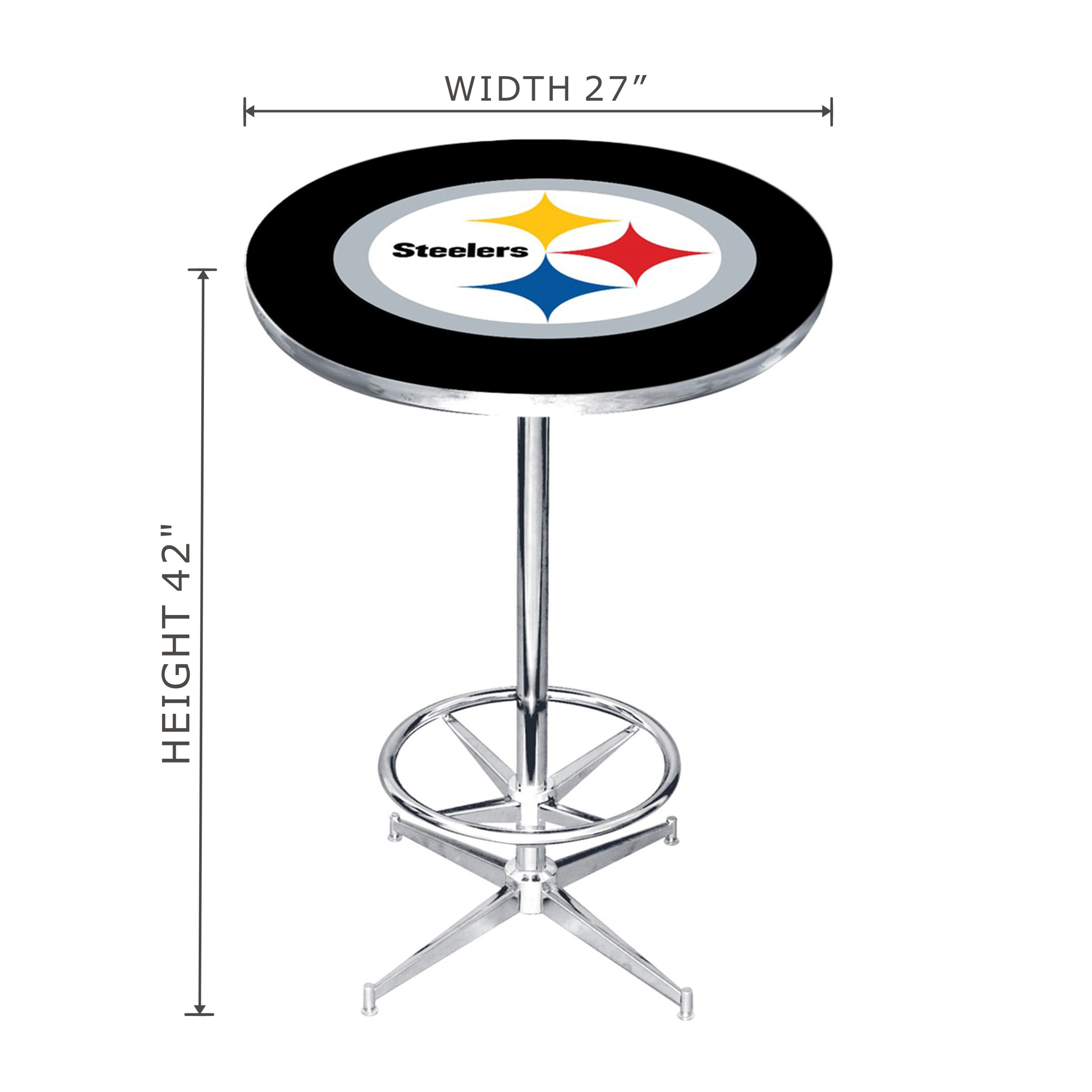 steelers chrome pub table with logo and steel base
