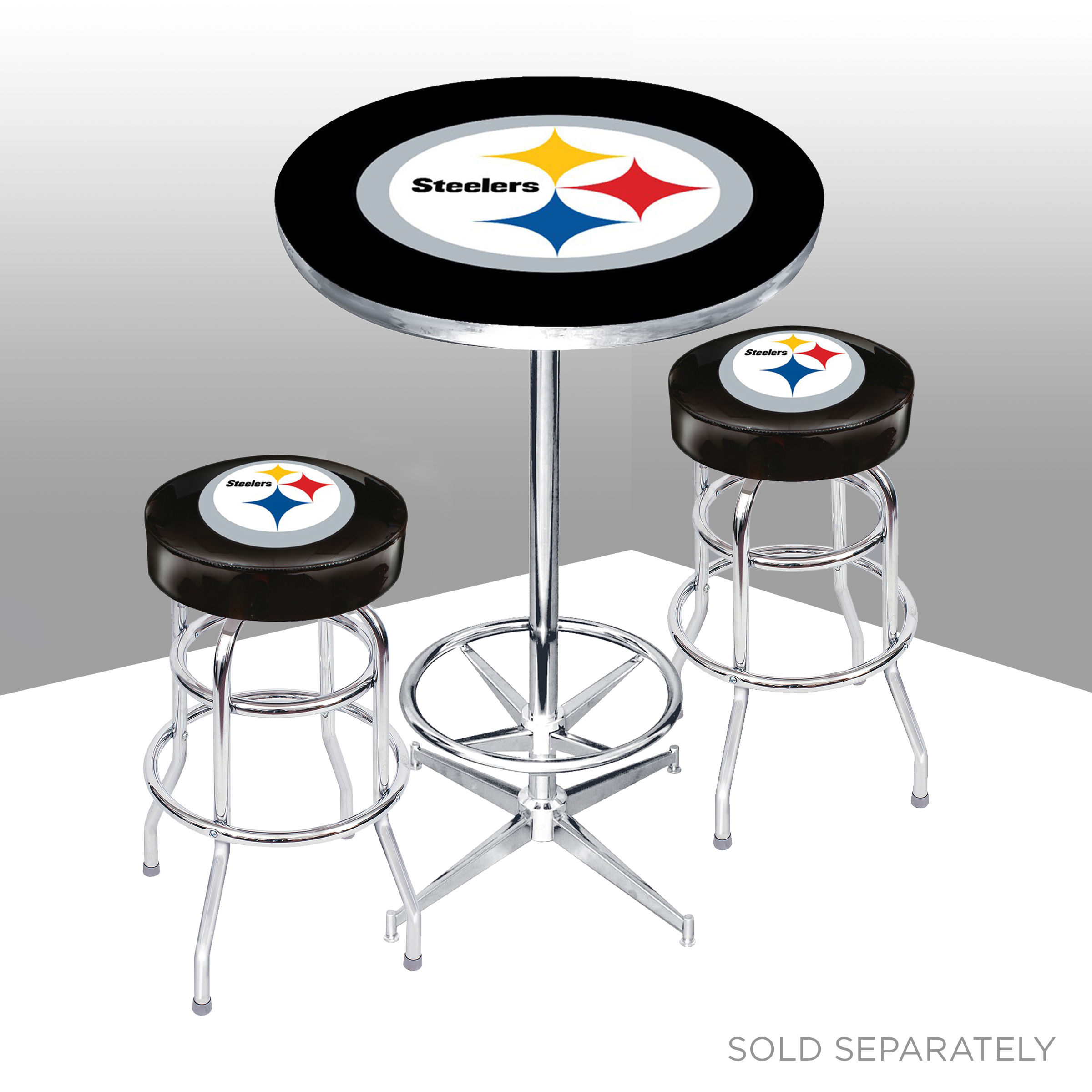 steelers chrome pub table with logo and steel base