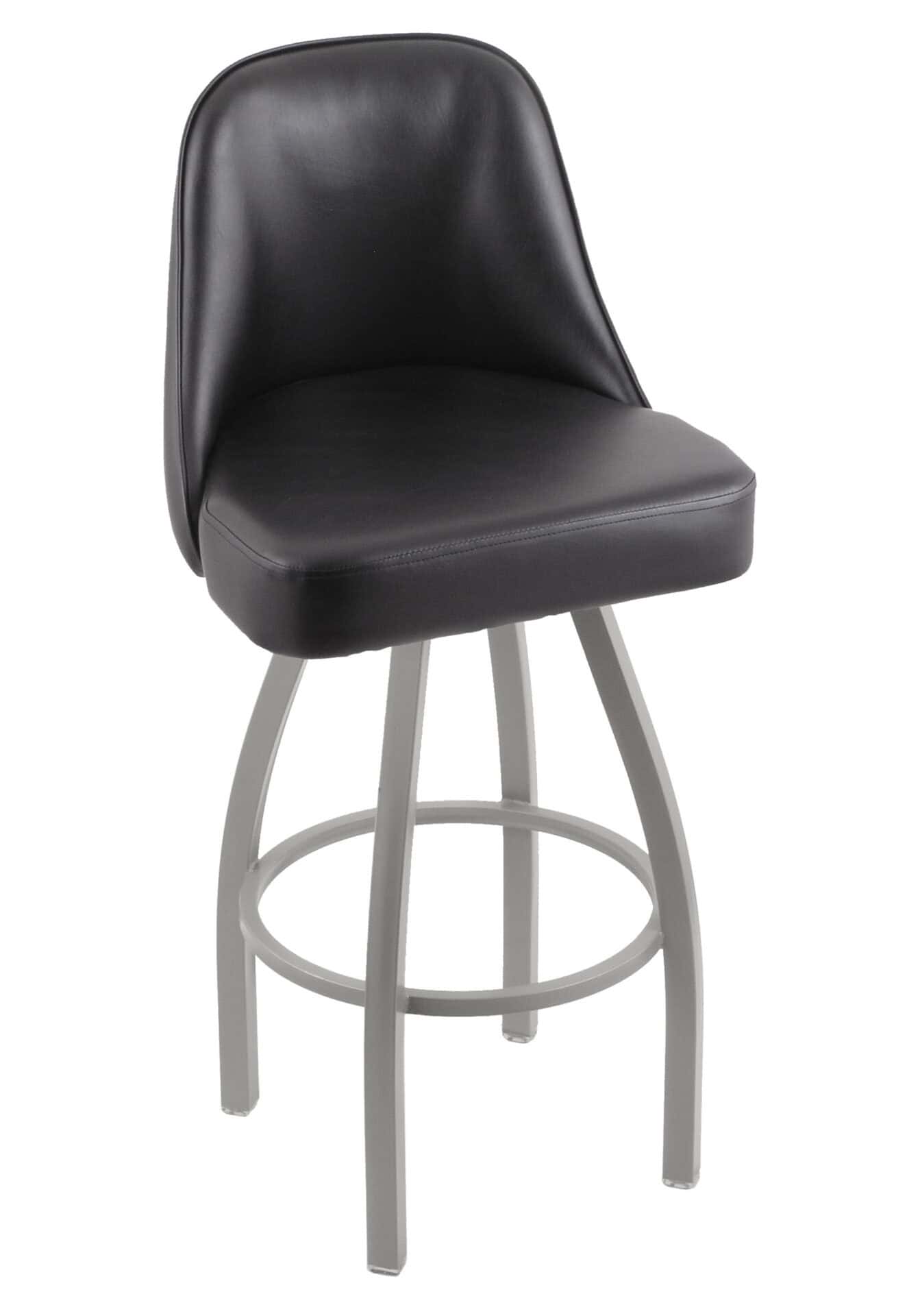 30-Inch Padded Back Bar Stool with Steel Frame, Anodized Nickel Finish, Black Vinyl Seat, and Single-Ring Base 1 30-Inch Padded Back Bar Stool with Steel Frame, Anodized Nickel Finish, Black Vinyl Seat, and Single-Ring Base