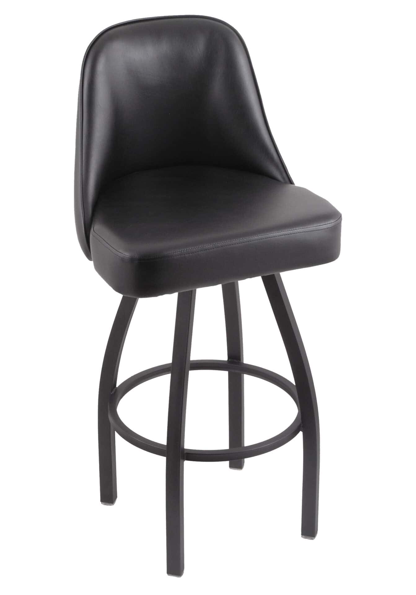 30-Inch Padded Back Bar Stool with Steel Frame, Pewter Finish, Black Vinyl Seat, and Single-Ring Base 1 30-Inch Padded Back Bar Stool with Steel Frame, Pewter Finish, Black Vinyl Seat, and Single-Ring Base