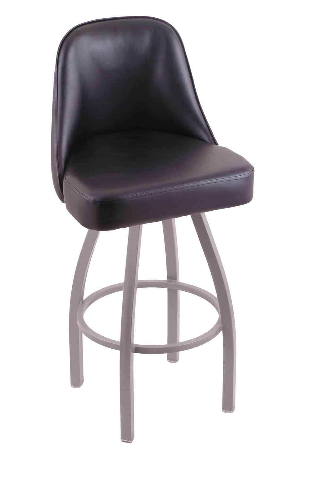 36-Inch Padded Back Bar Stool with Steel Frame, Anodized Nickel Finish, Black Vinyl Seat, and Single-Ring Base 1 36-Inch Padded Back Bar Stool with Steel Frame, Anodized Nickel Finish, Black Vinyl Seat, and Single-Ring Base