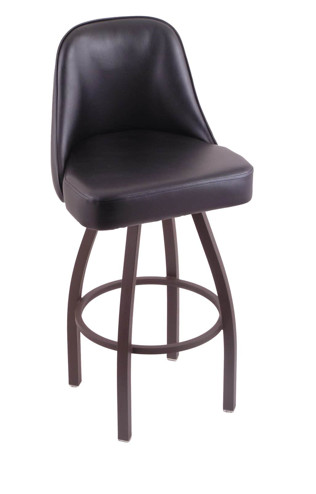 36-Inch Padded Back Bar Stool with Steel Frame, Bronze Finish, Black Vinyl Seat, and Single-Ring Base 1 36-Inch Padded Back Bar Stool with Steel Frame, Bronze Finish, Black Vinyl Seat, and Single-Ring Base