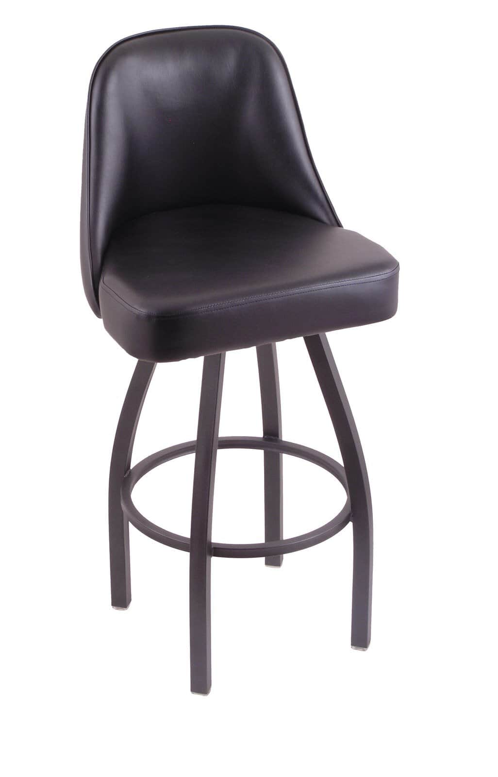 36-Inch Padded Back Bar Stool with Steel Frame, Pewter Finish, Black Vinyl Seat, and Single-Ring Base 1 36-Inch Padded Back Bar Stool with Steel Frame, Pewter Finish, Black Vinyl Seat, and Single-Ring Base