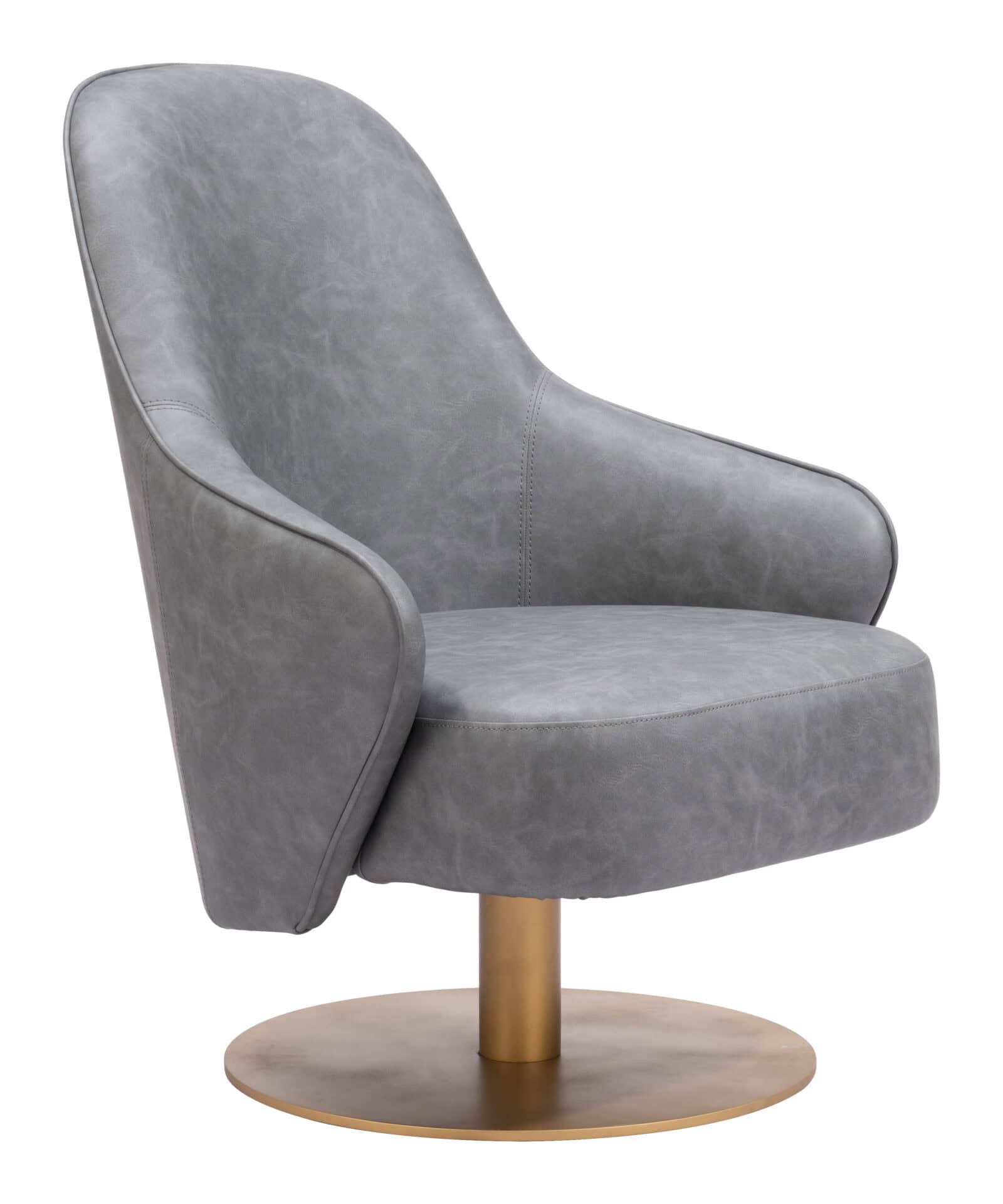 Gray Swivel Accent Chair with Faux Leather and Armrest Support 1 Gray Swivel Accent Chair with Faux Leather and Armrest Support