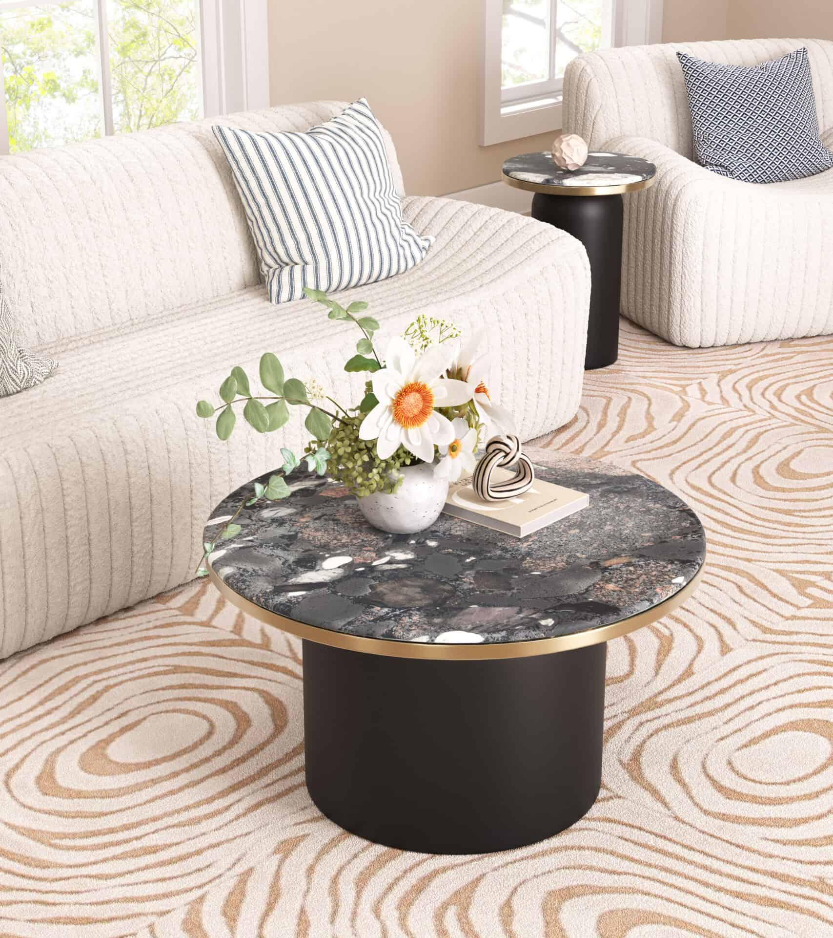 Modern Marble Coffee Table with Steel Legs and Round Top 1 Modern Marble Coffee Table with Steel Legs and Round Top