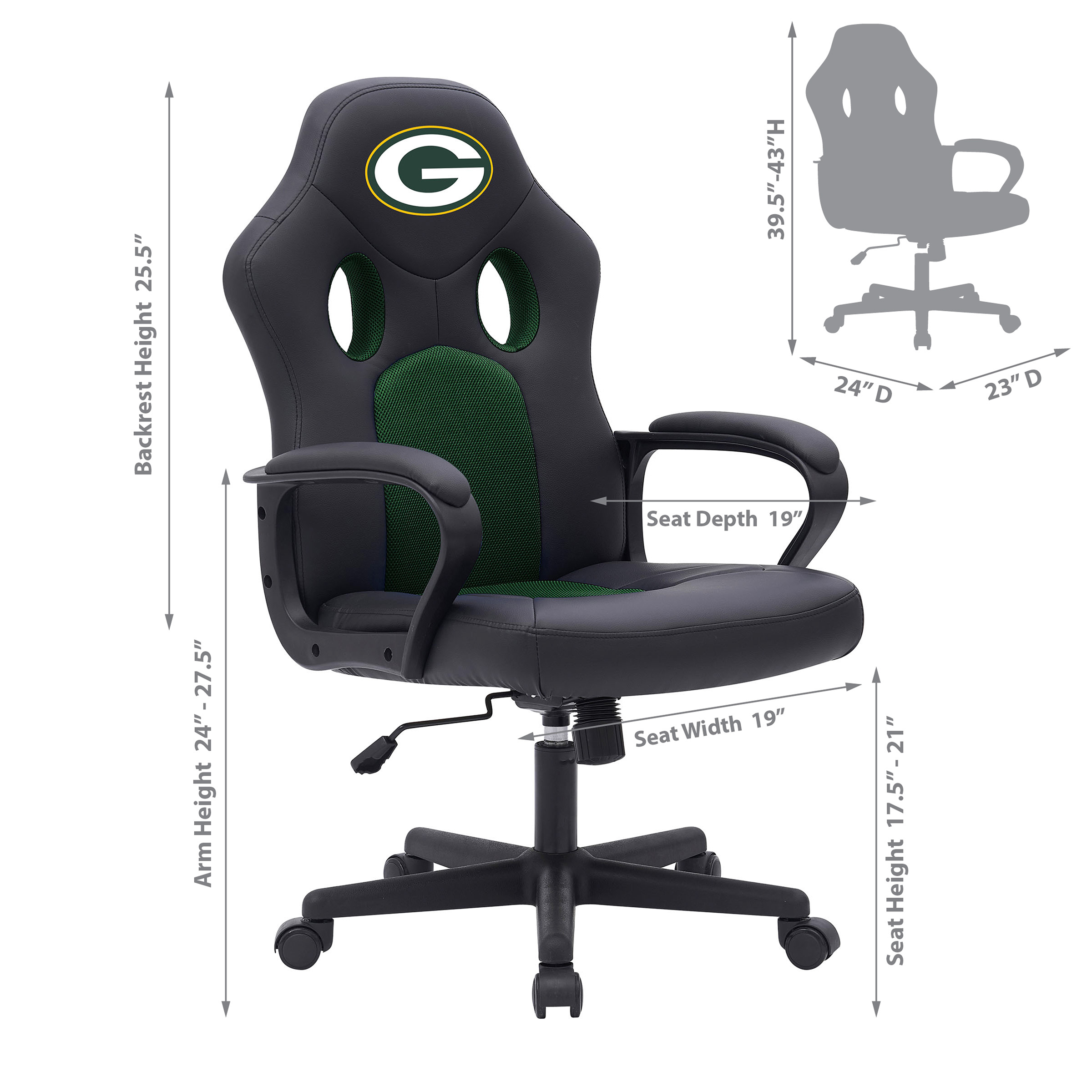 green bay packers modern mesh swivel adjustable game chair