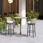 White Wave Outdoor Barstool with Aluminum Frame and Olefin Cushion