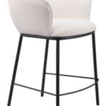 Ivory Teddy Fabric Barstool with Black Steel Frame and Armrest