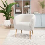 Beige Sherpa Accent Chair with Gold Legs and Armrests 7 Beige Sherpa Accent Chair with Gold Legs and Armrests