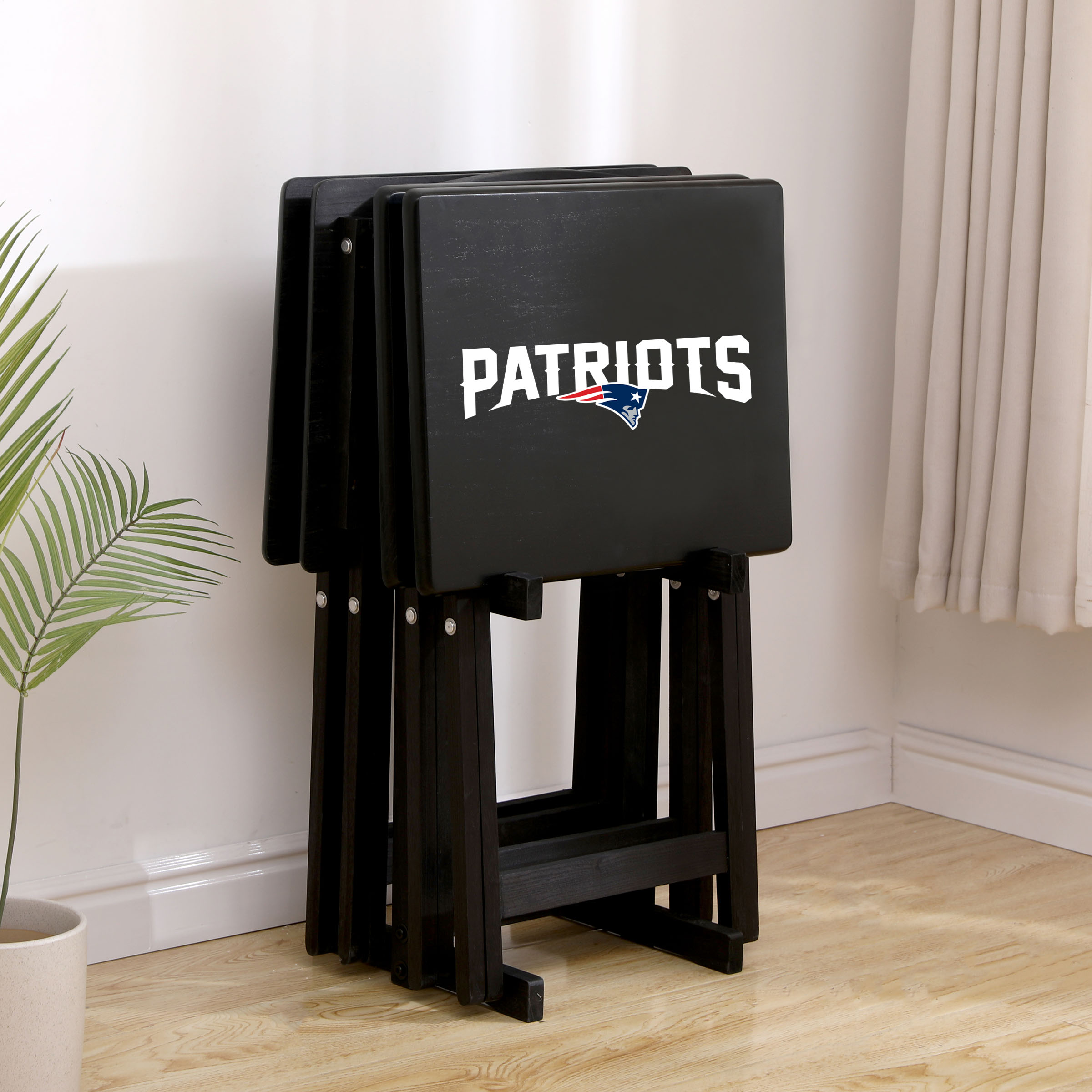 patriots nfl hardwood tv tray set with stand