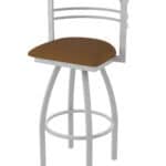 30-Inch Steel Swivel Bar Stool with Anodized Nickel Finish, Canter Thatch 2.5-Inch Cushion Seat, Tall Curved Slat Back, and Single-Ring Base