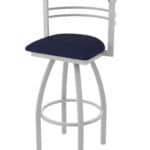 25-Inch Steel Swivel Counter Stool with Anodized Nickel Finish, Canter Twilight 2.5-Inch Cushion Seat, Tall Curved Slat Back, and Single-Ring Base