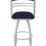 25-Inch Steel Swivel Counter Stool with Anodized Nickel Finish, Canter Twilight 2.5-Inch Cushion Seat, Tall Curved Slat Back, and Single-Ring Base
