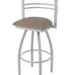 36-Inch Steel Swivel Bar Stool with Anodized Nickel Finish, Canter Earth 2.5-Inch Cushion Seat, Tall Curved Slat Back, and Single-Ring Base