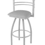 25-Inch Steel Swivel Counter Stool with Anodized Nickel Finish, Canter Folkstone Grey 2.5-Inch Cushion Seat, Tall Curved Slat Back, and Single-Ring Base 13 25-Inch Steel Swivel Counter Stool with Anodized Nickel Finish, Canter Folkstone Grey 2.5-Inch Cushion Seat, Tall Curved Slat Back, and Single-Ring Base