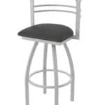 25-Inch Steel Swivel Counter Stool with Anodized Nickel Finish, Canter Iron 2.5-Inch Cushion Seat, Tall Curved Slat Back, and Single-Ring Base 13 25-Inch Steel Swivel Counter Stool with Anodized Nickel Finish, Canter Iron 2.5-Inch Cushion Seat, Tall Curved Slat Back, and Single-Ring Base