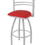 25-Inch Steel Swivel Counter Stool with Anodized Nickel Finish, Canter Red 2.5-Inch Cushion Seat, Tall Curved Slat Back, and Single-Ring Base