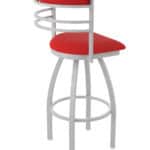 25-Inch Steel Swivel Counter Stool with Anodized Nickel Finish, Canter Red 2.5-Inch Cushion Seat, Tall Curved Slat Back, and Single-Ring Base