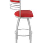 25-Inch Steel Swivel Counter Stool with Anodized Nickel Finish, Canter Red 2.5-Inch Cushion Seat, Tall Curved Slat Back, and Single-Ring Base