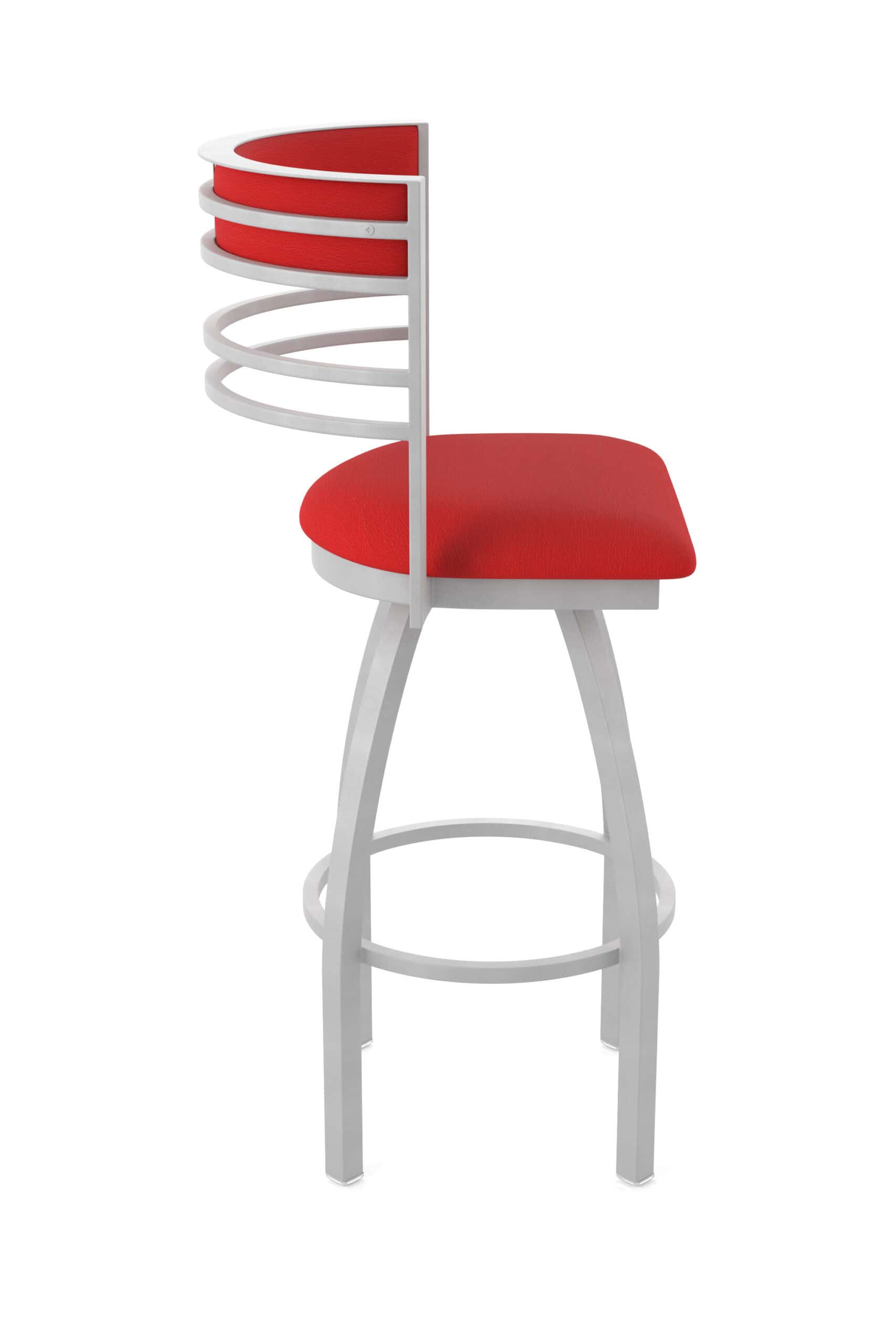 25-Inch Steel Swivel Counter Stool with Anodized Nickel Finish, Canter Red 2.5-Inch Cushion Seat, Tall Curved Slat Back, and Single-Ring Base 16 25-Inch Steel Swivel Counter Stool with Anodized Nickel Finish, Canter Red 2.5-Inch Cushion Seat, Tall Curved Slat Back, and Single-Ring Base