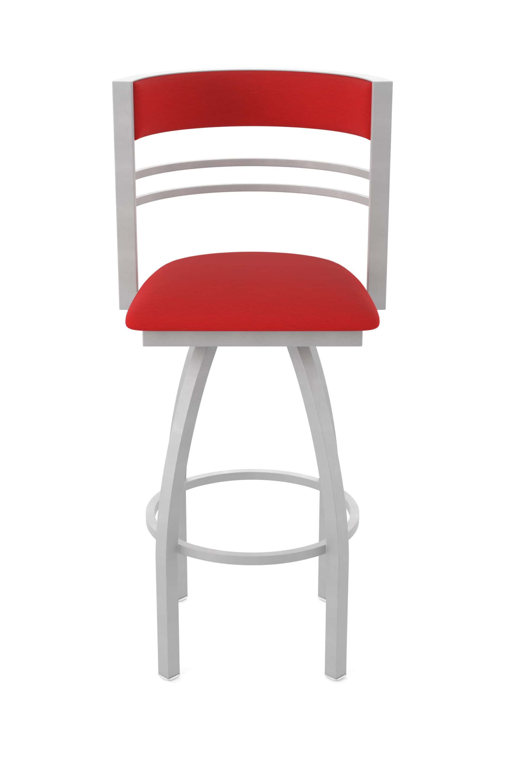 25-Inch Steel Swivel Counter Stool with Anodized Nickel Finish, Canter Red 2.5-Inch Cushion Seat, Tall Curved Slat Back, and Single-Ring Base 17 25-Inch Steel Swivel Counter Stool with Anodized Nickel Finish, Canter Red 2.5-Inch Cushion Seat, Tall Curved Slat Back, and Single-Ring Base