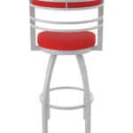 25-Inch Steel Swivel Counter Stool with Anodized Nickel Finish, Canter Red 2.5-Inch Cushion Seat, Tall Curved Slat Back, and Single-Ring Base