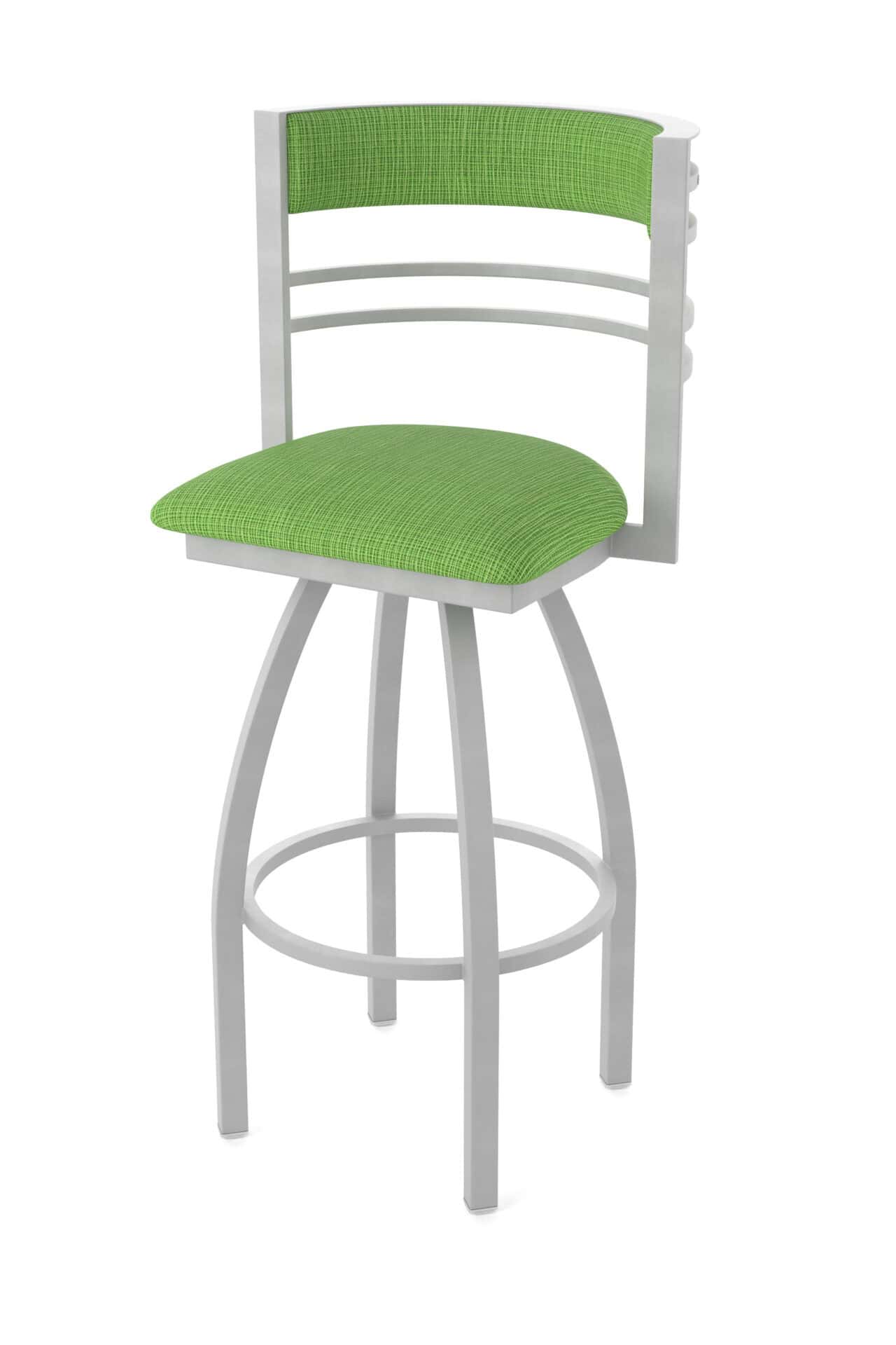 25-Inch Steel Swivel Counter Stool with Anodized Nickel Finish, Graph Parrot 2.5-Inch Cushion Seat, Tall Curved Slat Back, and Single-Ring Base 1 25-Inch Steel Swivel Counter Stool with Anodized Nickel Finish, Graph Parrot 2.5-Inch Cushion Seat, Tall Curved Slat Back, and Single-Ring Base