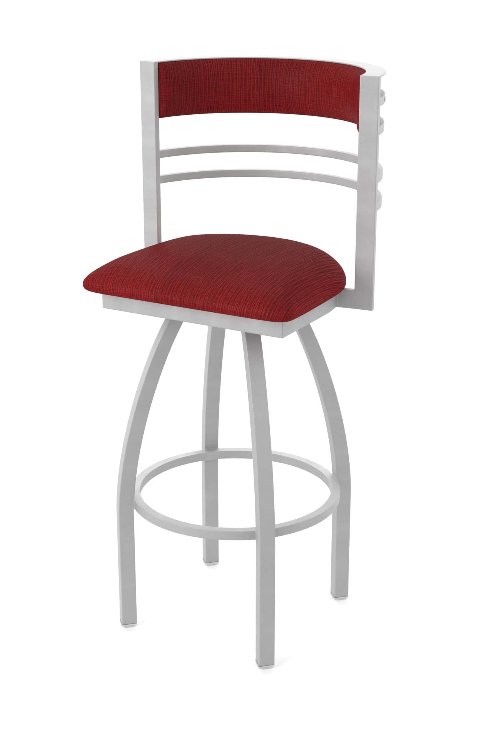 25-Inch Steel Swivel Counter Stool with Anodized Nickel Finish, Graph Ruby 2.5-Inch Cushion Seat, Tall Curved Slat Back, and Single-Ring Base 13 25-Inch Steel Swivel Counter Stool with Anodized Nickel Finish, Graph Ruby 2.5-Inch Cushion Seat, Tall Curved Slat Back, and Single-Ring Base