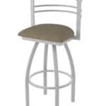 25-Inch Steel Swivel Counter Stool with Anodized Nickel Finish, Graph Cork 2.5-Inch Cushion Seat, Tall Curved Slat Back, and Single-Ring Base
