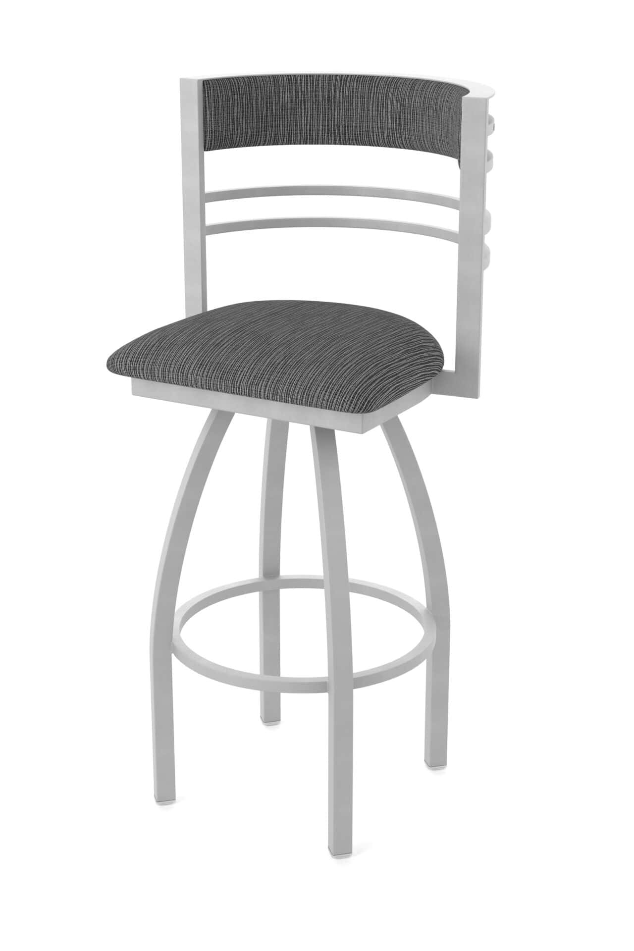 25-Inch Steel Swivel Counter Stool with Anodized Nickel Finish, Graph Coal 2.5-Inch Cushion Seat, Tall Curved Slat Back, and Single-Ring Base 1 25-Inch Steel Swivel Counter Stool with Anodized Nickel Finish, Graph Coal 2.5-Inch Cushion Seat, Tall Curved Slat Back, and Single-Ring Base