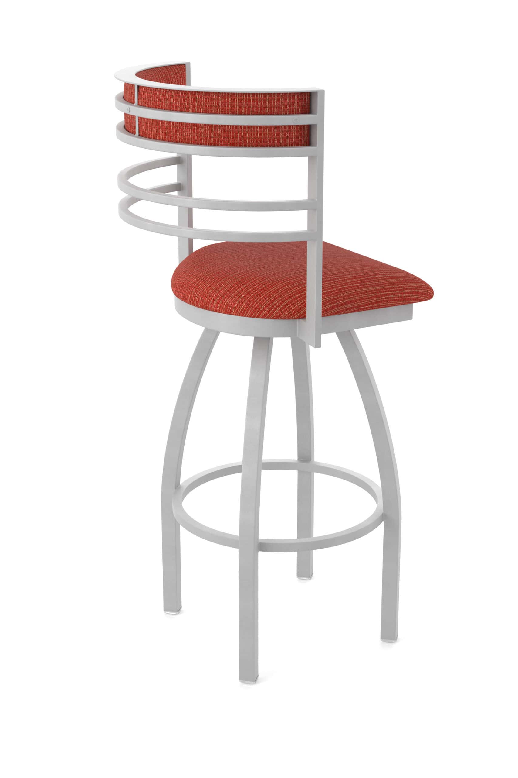 25-Inch Steel Swivel Counter Stool with Anodized Nickel Finish, Graph Poppy 2.5-Inch Cushion Seat, Tall Curved Slat Back, and Single-Ring Base 14 25-Inch Steel Swivel Counter Stool with Anodized Nickel Finish, Graph Poppy 2.5-Inch Cushion Seat, Tall Curved Slat Back, and Single-Ring Base