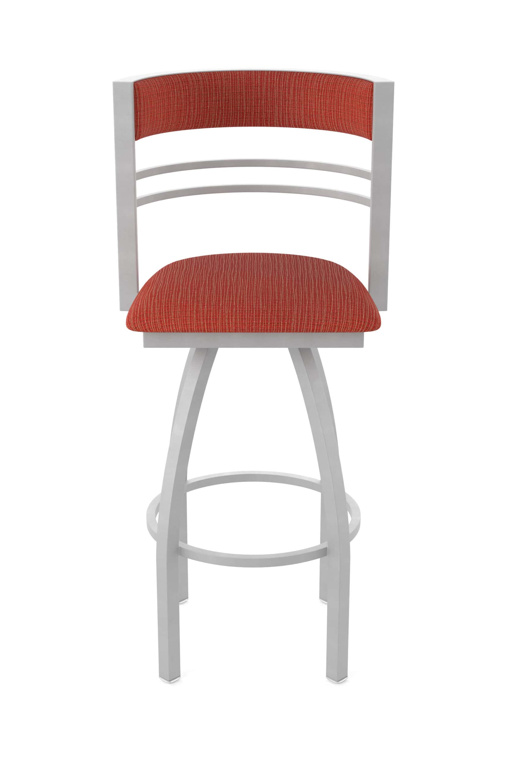 25-Inch Steel Swivel Counter Stool with Anodized Nickel Finish, Graph Poppy 2.5-Inch Cushion Seat, Tall Curved Slat Back, and Single-Ring Base 17 25-Inch Steel Swivel Counter Stool with Anodized Nickel Finish, Graph Poppy 2.5-Inch Cushion Seat, Tall Curved Slat Back, and Single-Ring Base