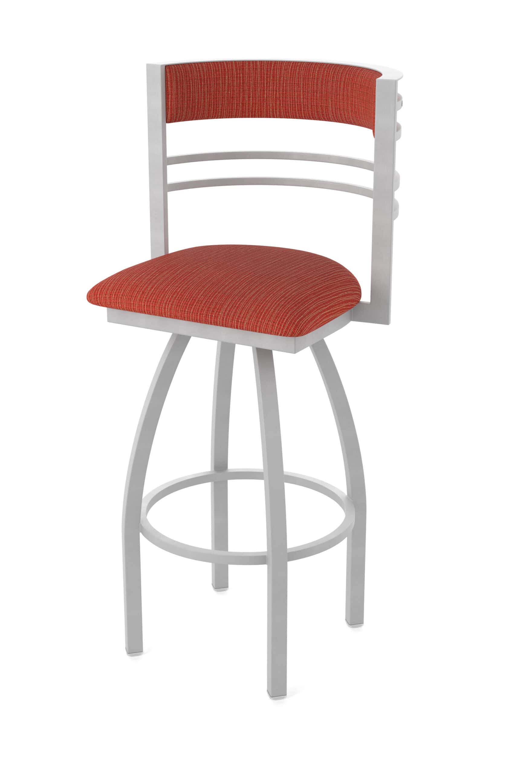 25-Inch Steel Swivel Counter Stool with Anodized Nickel Finish, Graph Poppy 2.5-Inch Cushion Seat, Tall Curved Slat Back, and Single-Ring Base 13 25-Inch Steel Swivel Counter Stool with Anodized Nickel Finish, Graph Poppy 2.5-Inch Cushion Seat, Tall Curved Slat Back, and Single-Ring Base