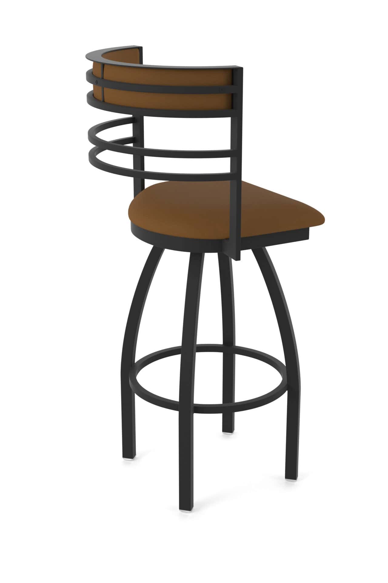 25-Inch Steel Swivel Counter Stool with Black Wrinkle Finish, Canter Thatch 2.5-Inch Cushion Seat, Tall Curved Slat Back, and Single-Ring Base 2 25-Inch Steel Swivel Counter Stool with Black Wrinkle Finish, Canter Thatch 2.5-Inch Cushion Seat, Tall Curved Slat Back, and Single-Ring Base - Image 2