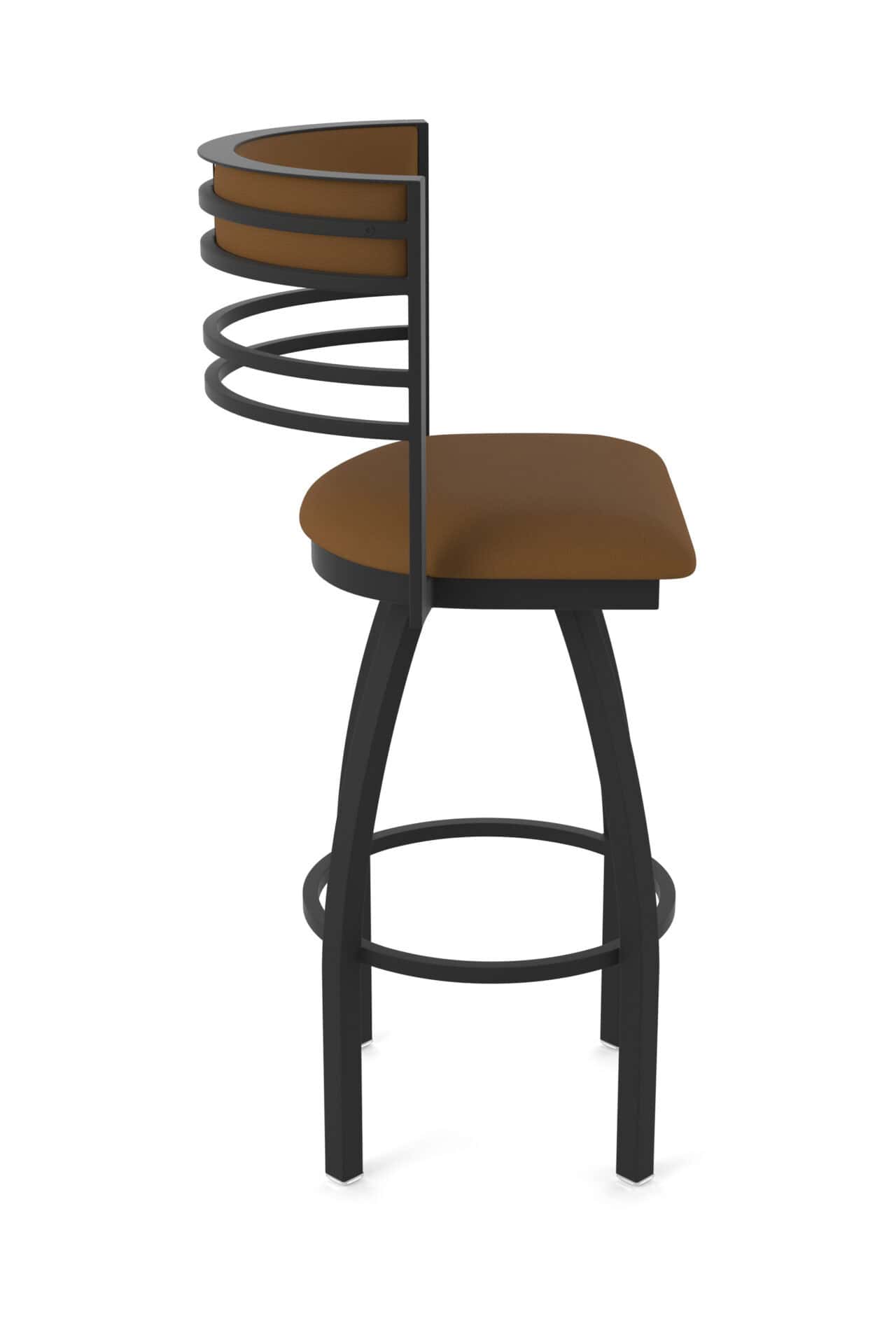 25-Inch Steel Swivel Counter Stool with Black Wrinkle Finish, Canter Thatch 2.5-Inch Cushion Seat, Tall Curved Slat Back, and Single-Ring Base 4 25-Inch Steel Swivel Counter Stool with Black Wrinkle Finish, Canter Thatch 2.5-Inch Cushion Seat, Tall Curved Slat Back, and Single-Ring Base - Image 4