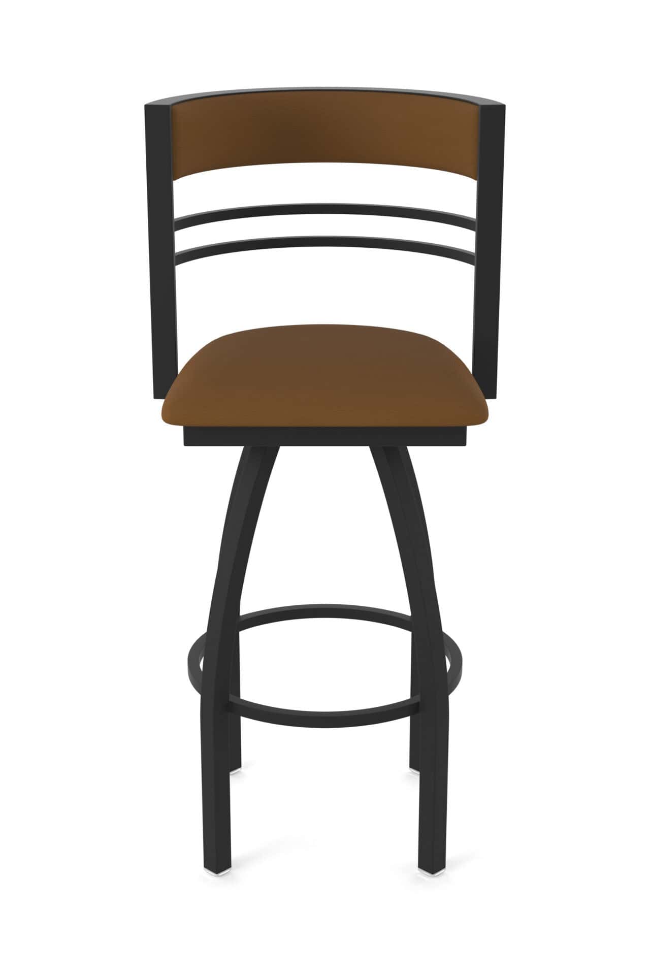25-Inch Steel Swivel Counter Stool with Black Wrinkle Finish, Canter Thatch 2.5-Inch Cushion Seat, Tall Curved Slat Back, and Single-Ring Base 5 25-Inch Steel Swivel Counter Stool with Black Wrinkle Finish, Canter Thatch 2.5-Inch Cushion Seat, Tall Curved Slat Back, and Single-Ring Base - Image 5