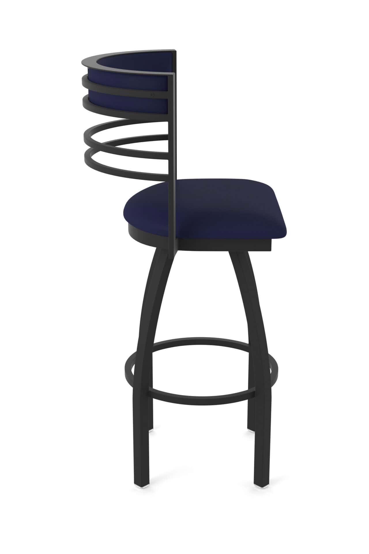 25-Inch Steel Swivel Counter Stool with Black Wrinkle Finish, Canter Twilight 2.5-Inch Cushion Seat, Tall Curved Slat Back, and Single-Ring Base 4 25-Inch Steel Swivel Counter Stool with Black Wrinkle Finish, Canter Twilight 2.5-Inch Cushion Seat, Tall Curved Slat Back, and Single-Ring Base - Image 4