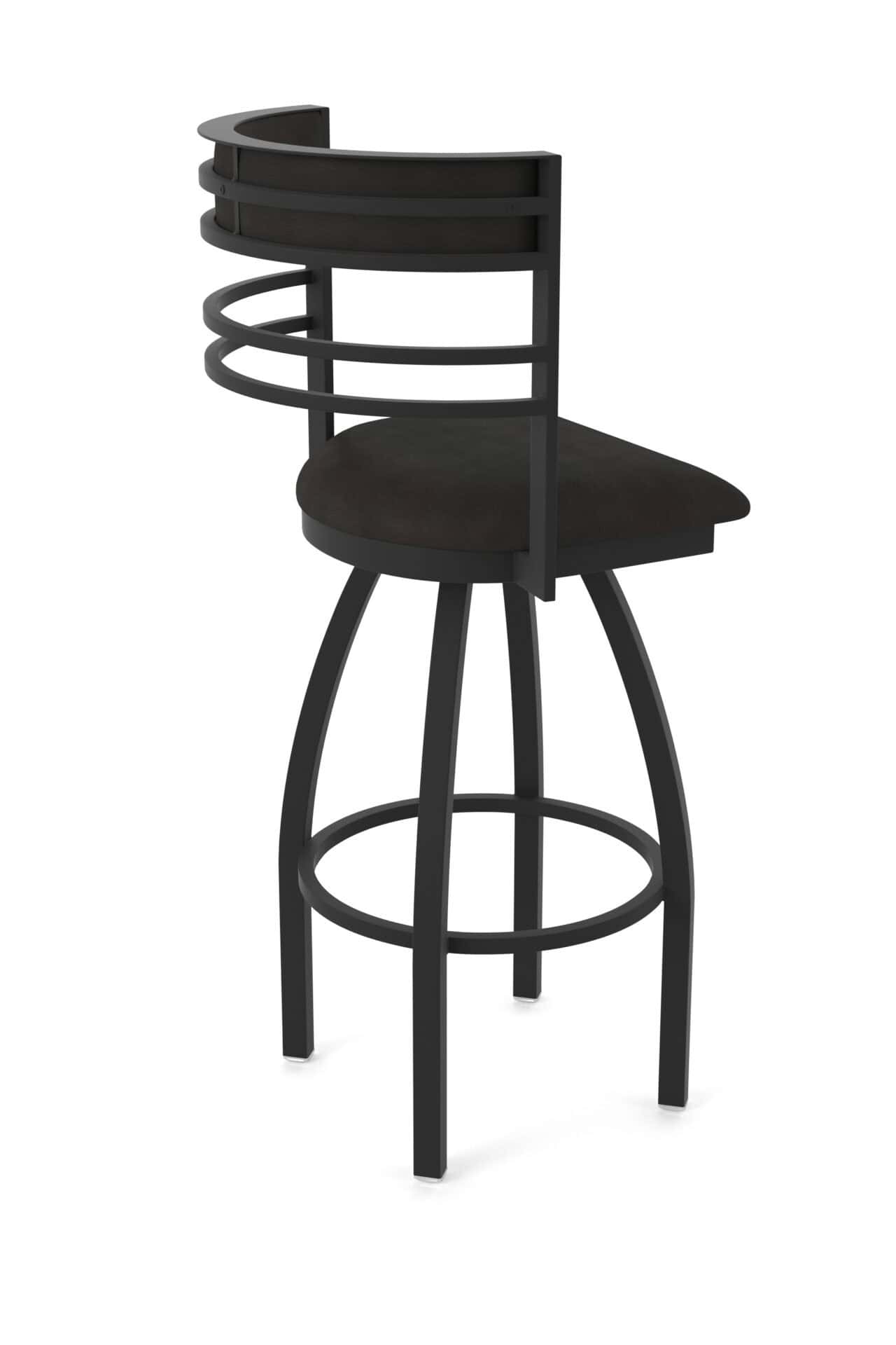 25-Inch Steel Swivel Counter Stool with Black Wrinkle Finish, Canter Espresso 2.5-Inch Cushion Seat, Tall Curved Slat Back, and Single-Ring Base 2 25-Inch Steel Swivel Counter Stool with Black Wrinkle Finish, Canter Espresso 2.5-Inch Cushion Seat, Tall Curved Slat Back, and Single-Ring Base - Image 2