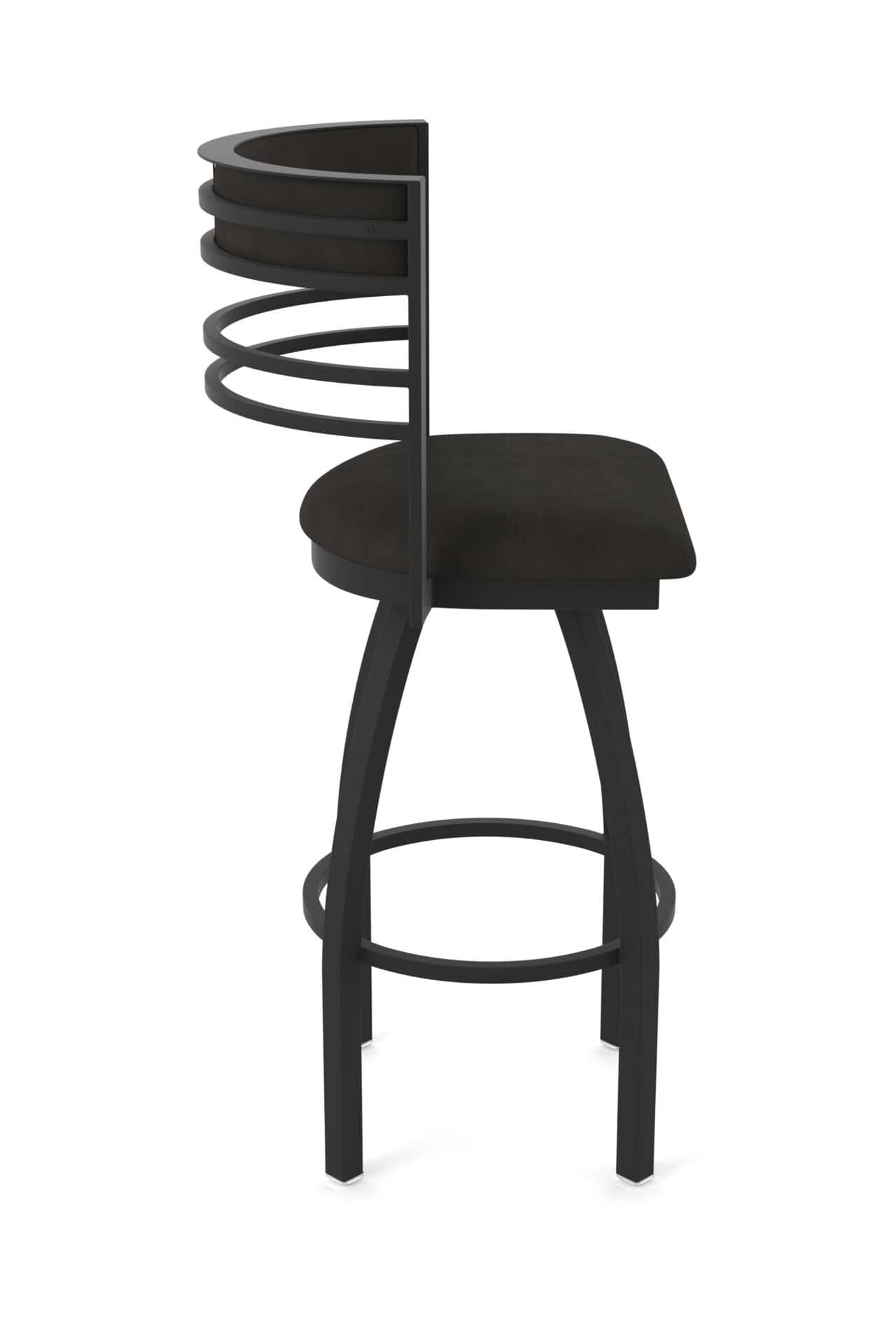 25-Inch Steel Swivel Counter Stool with Black Wrinkle Finish, Canter Espresso 2.5-Inch Cushion Seat, Tall Curved Slat Back, and Single-Ring Base 4 25-Inch Steel Swivel Counter Stool with Black Wrinkle Finish, Canter Espresso 2.5-Inch Cushion Seat, Tall Curved Slat Back, and Single-Ring Base - Image 4