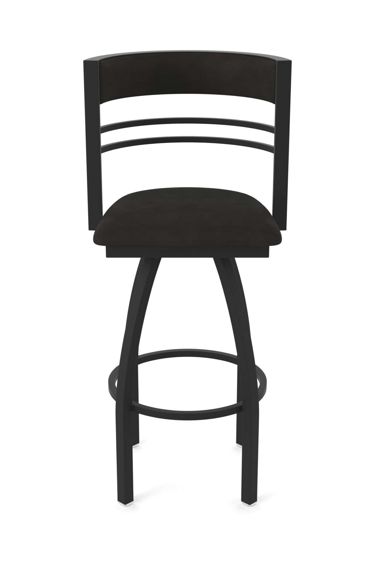 25-Inch Steel Swivel Counter Stool with Black Wrinkle Finish, Canter Espresso 2.5-Inch Cushion Seat, Tall Curved Slat Back, and Single-Ring Base 5 25-Inch Steel Swivel Counter Stool with Black Wrinkle Finish, Canter Espresso 2.5-Inch Cushion Seat, Tall Curved Slat Back, and Single-Ring Base - Image 5