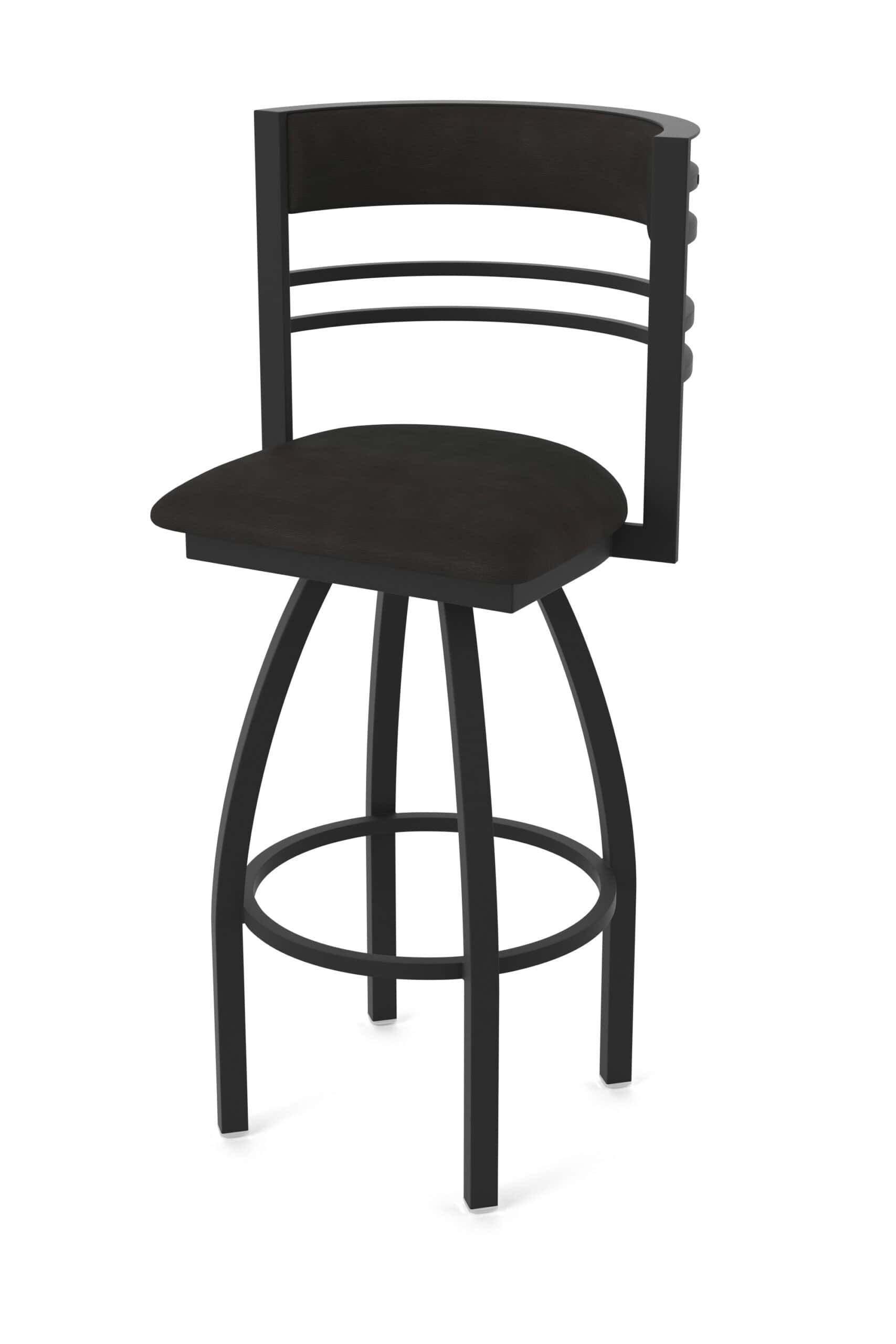 25-Inch Steel Swivel Counter Stool with Black Wrinkle Finish, Canter Espresso 2.5-Inch Cushion Seat, Tall Curved Slat Back, and Single-Ring Base 13 25-Inch Steel Swivel Counter Stool with Black Wrinkle Finish, Canter Espresso 2.5-Inch Cushion Seat, Tall Curved Slat Back, and Single-Ring Base